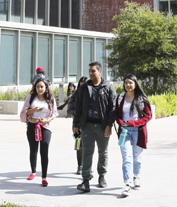 Students walking on campus.