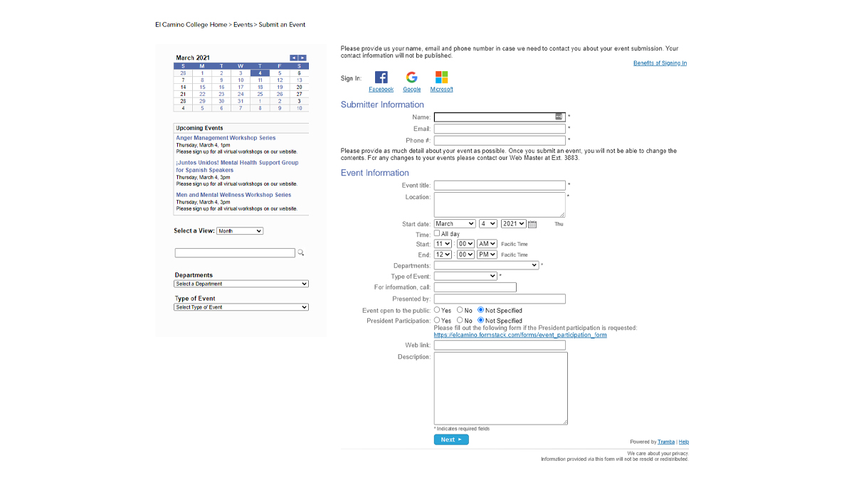 Screenshot of the Submission Form