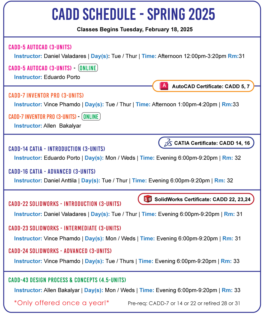 CADD Spring 2025 Schedule