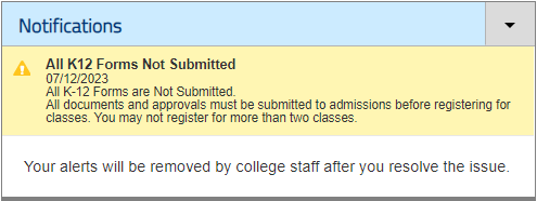 K-12 Forms Not Submitted warning