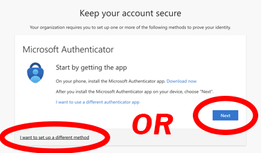 Screen for Microsoft Authenticator