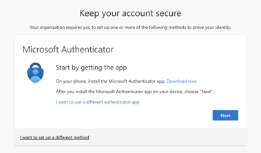 Screen for Microsoft Authenticator