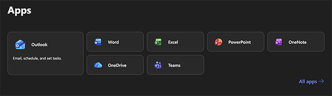 Apps screen showing app icons