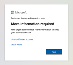 Screen showing "More information required"