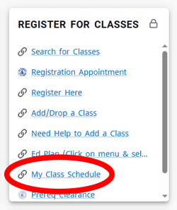 My Class Schedule link in MyECC