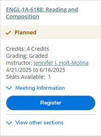 Sample of a Planned class as it appears in MyECC