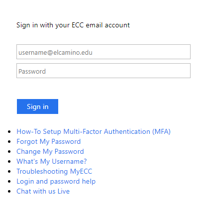 MyECC Sign In screen