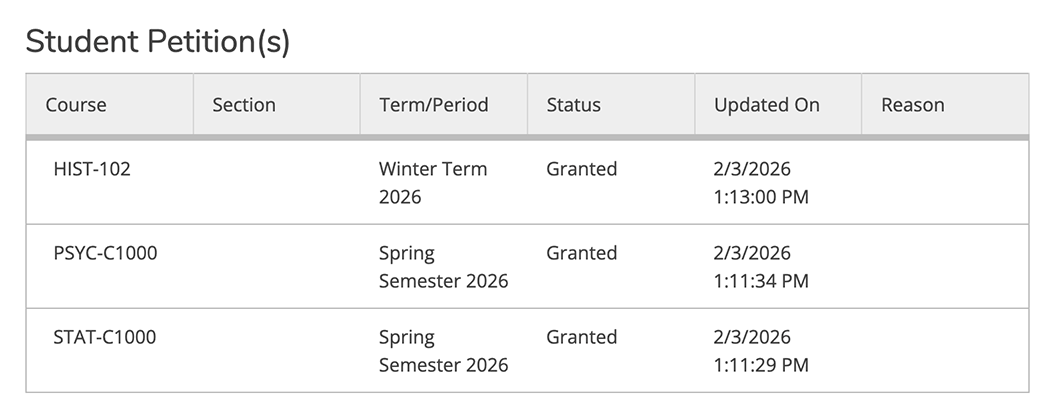Register for Classes menu in MyECC
