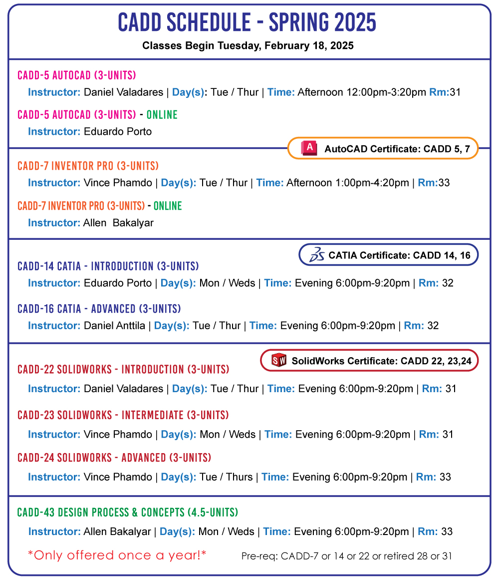 CADD spring schedule 