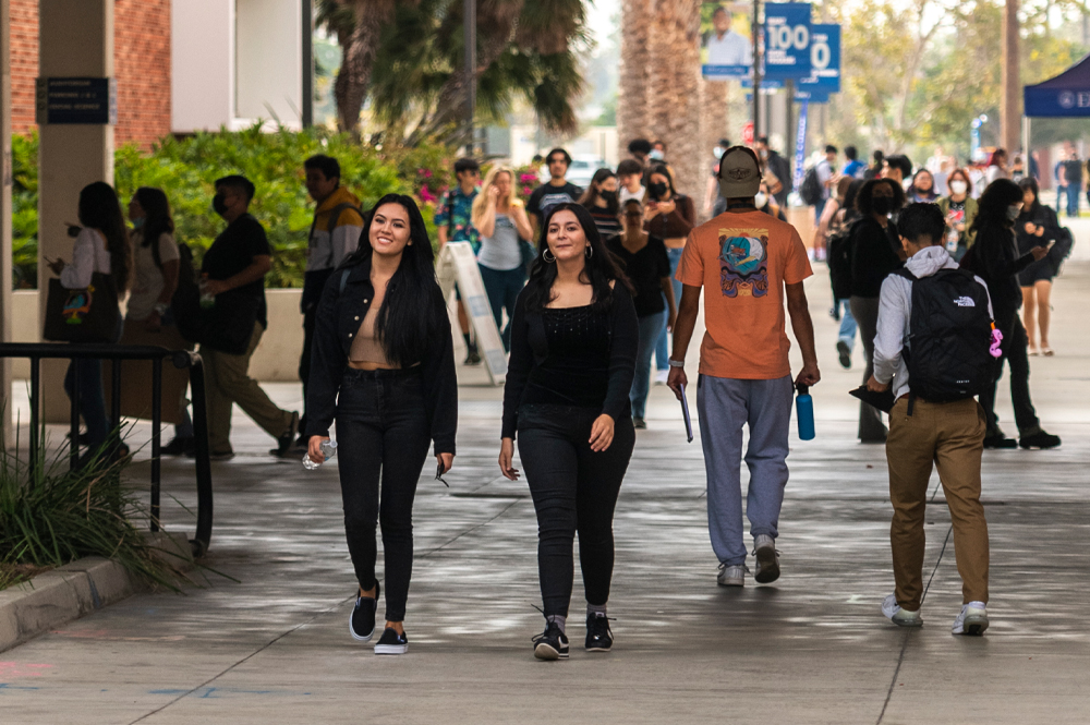 Students walking on campus at El Camino College.