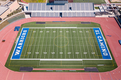 Drone shot of the Featherstone Field in Murdock Stadium.