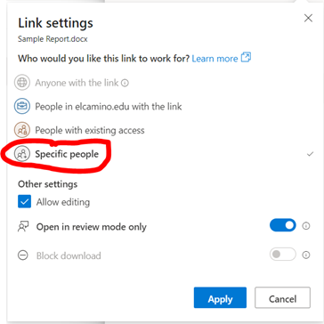 Image of OneDrive Specific People