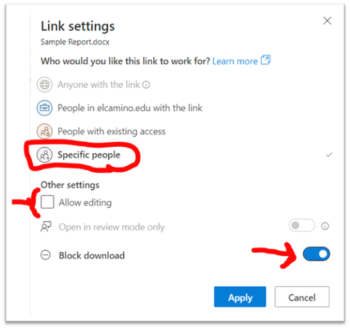 Image of OneDrive Specific People Block