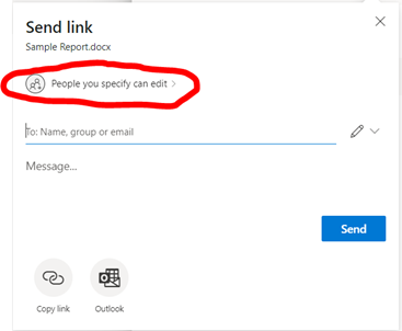 Image of OneDrive Send Link window