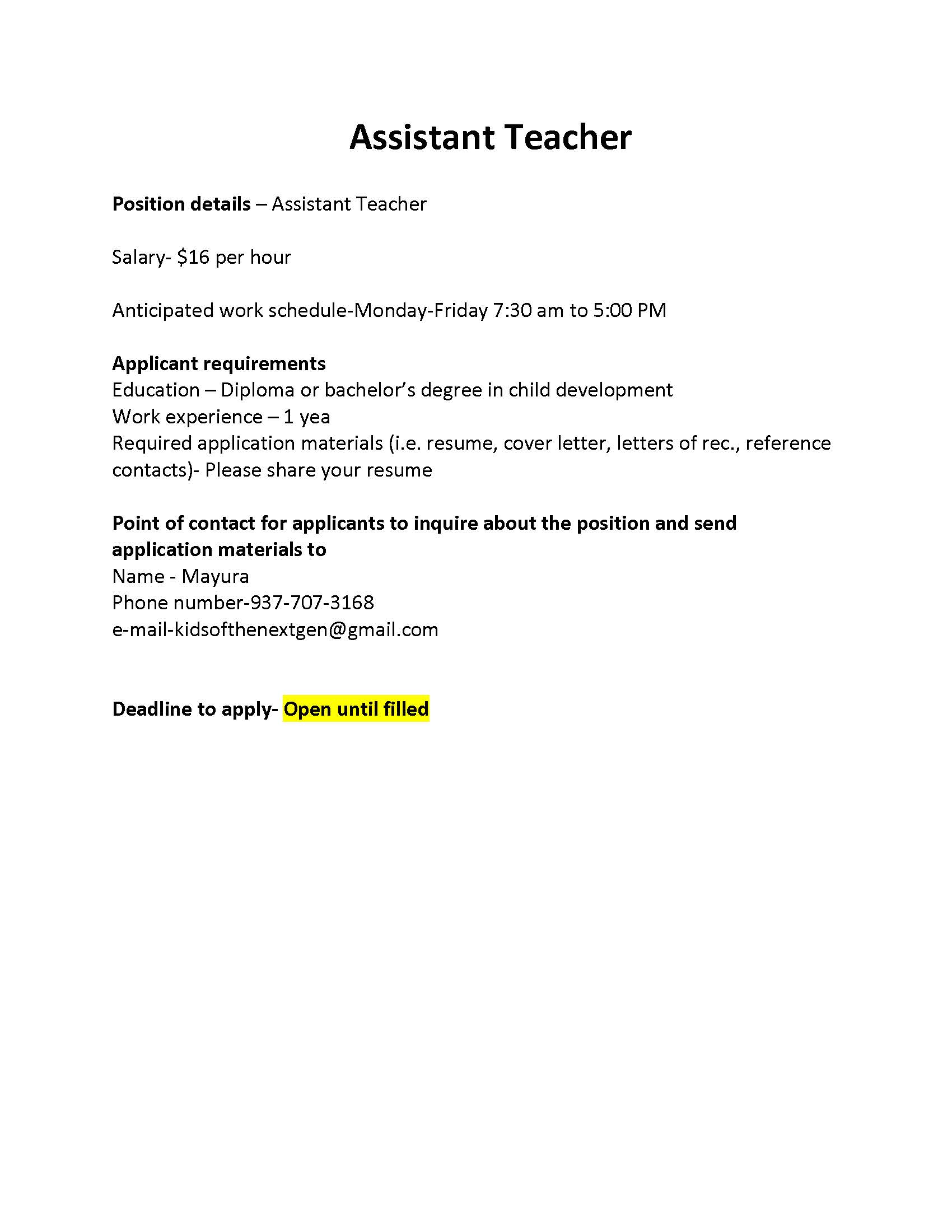 Assistant Teacher