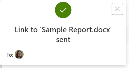 Confirmation message for sending link to recipient