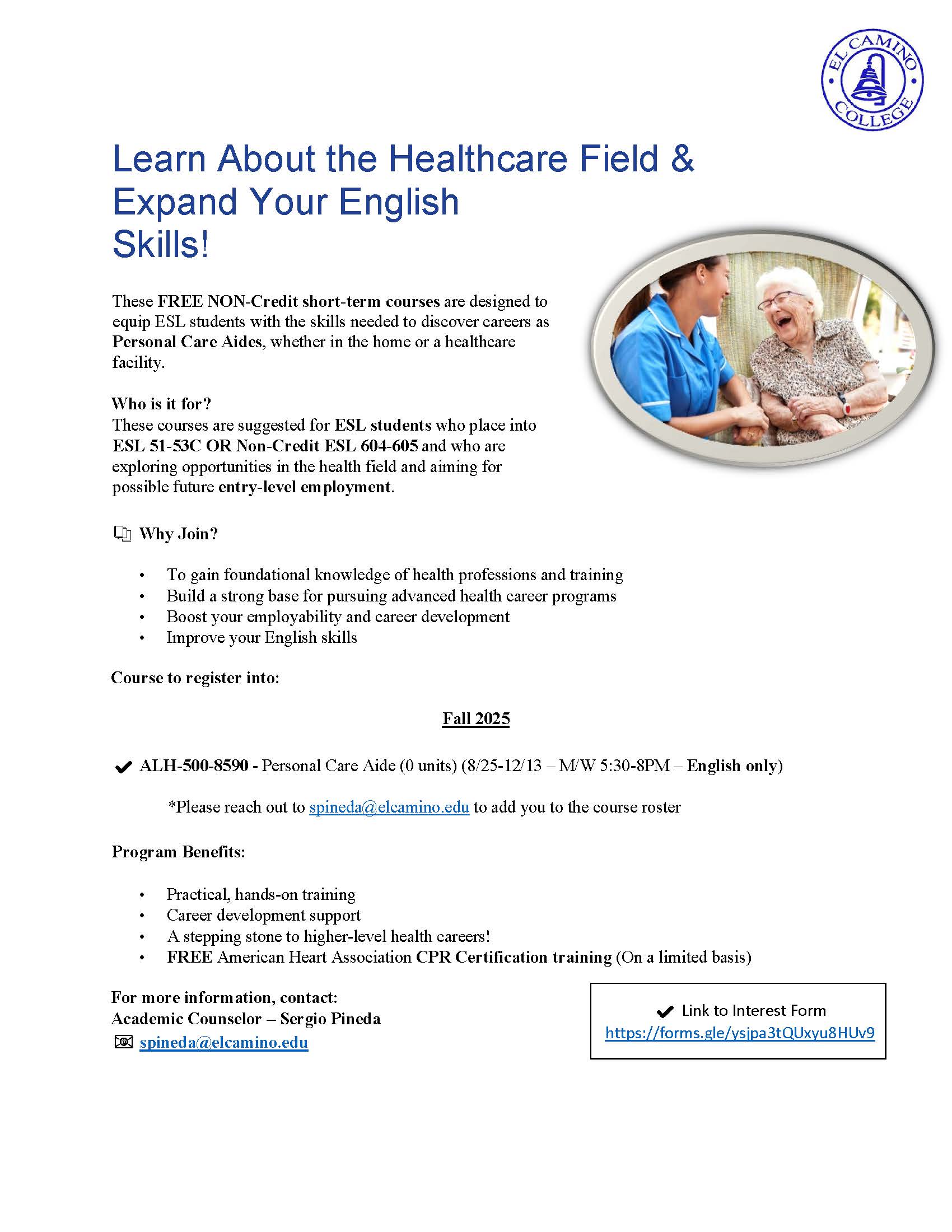 Free Personal Care Aide Program_English