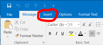 Insert tab in outlook