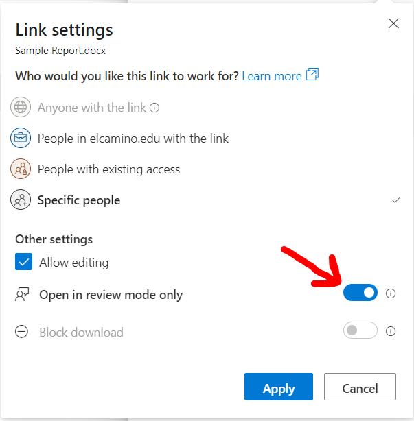 Link settings