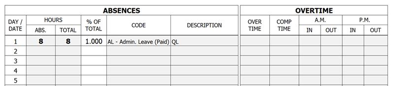 Timesheet with QL note