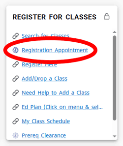 Link to Registration Appointments in MyECC