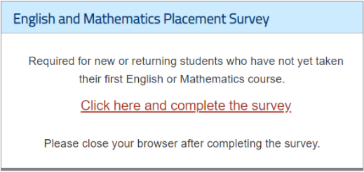 Screenshot of placement survey on ECC.