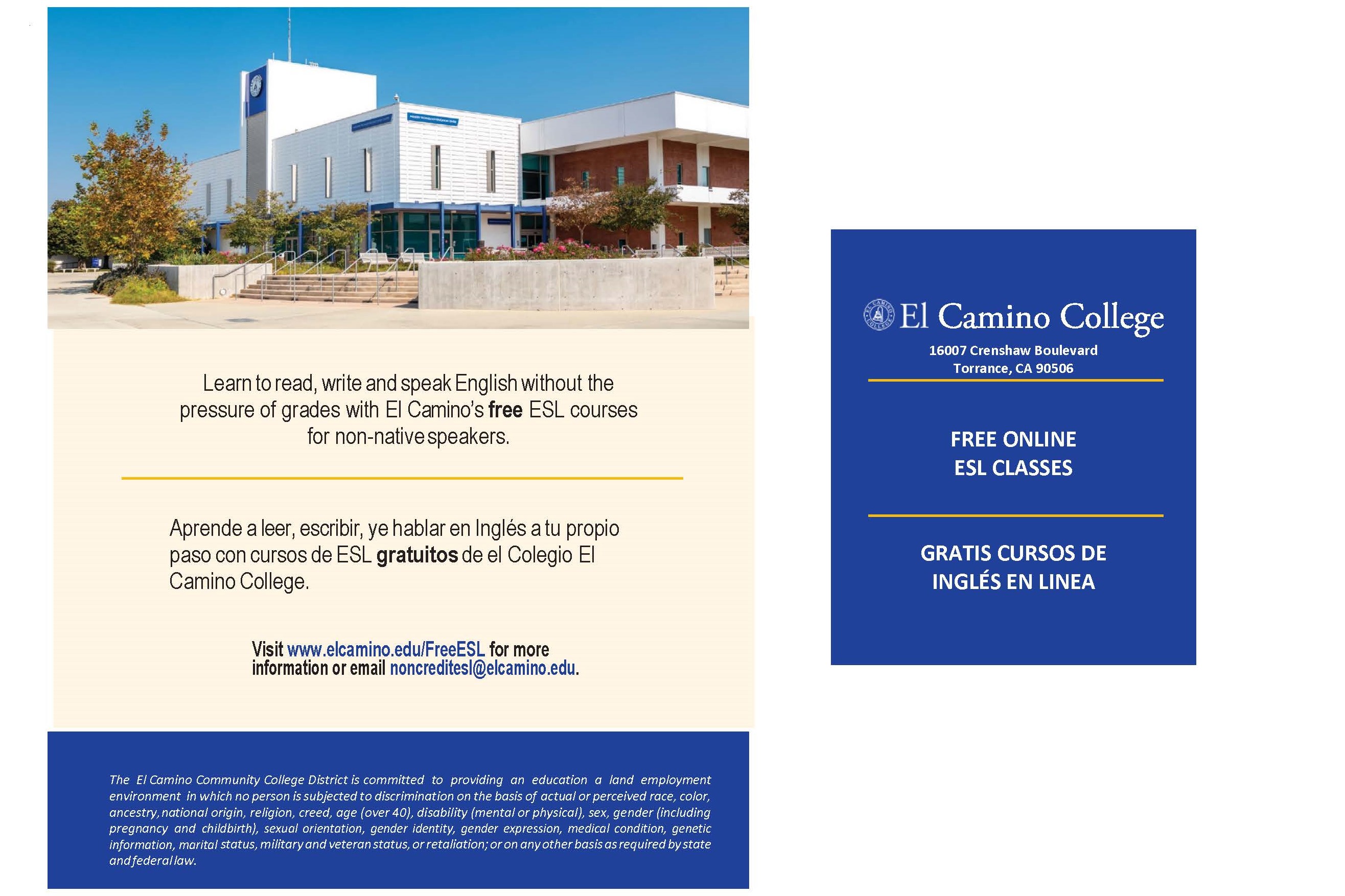 Spring 2021 Free ESL Class flyer